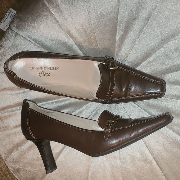 Anne Klein iflex Womens 7.5 comfy leather brown high heel dress shoes - Picture 1 of 9